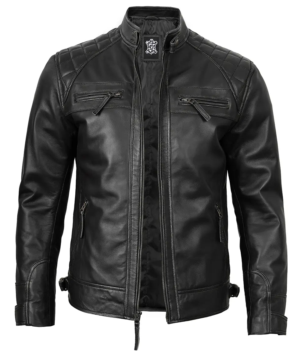 Veste en cuir homme noir
