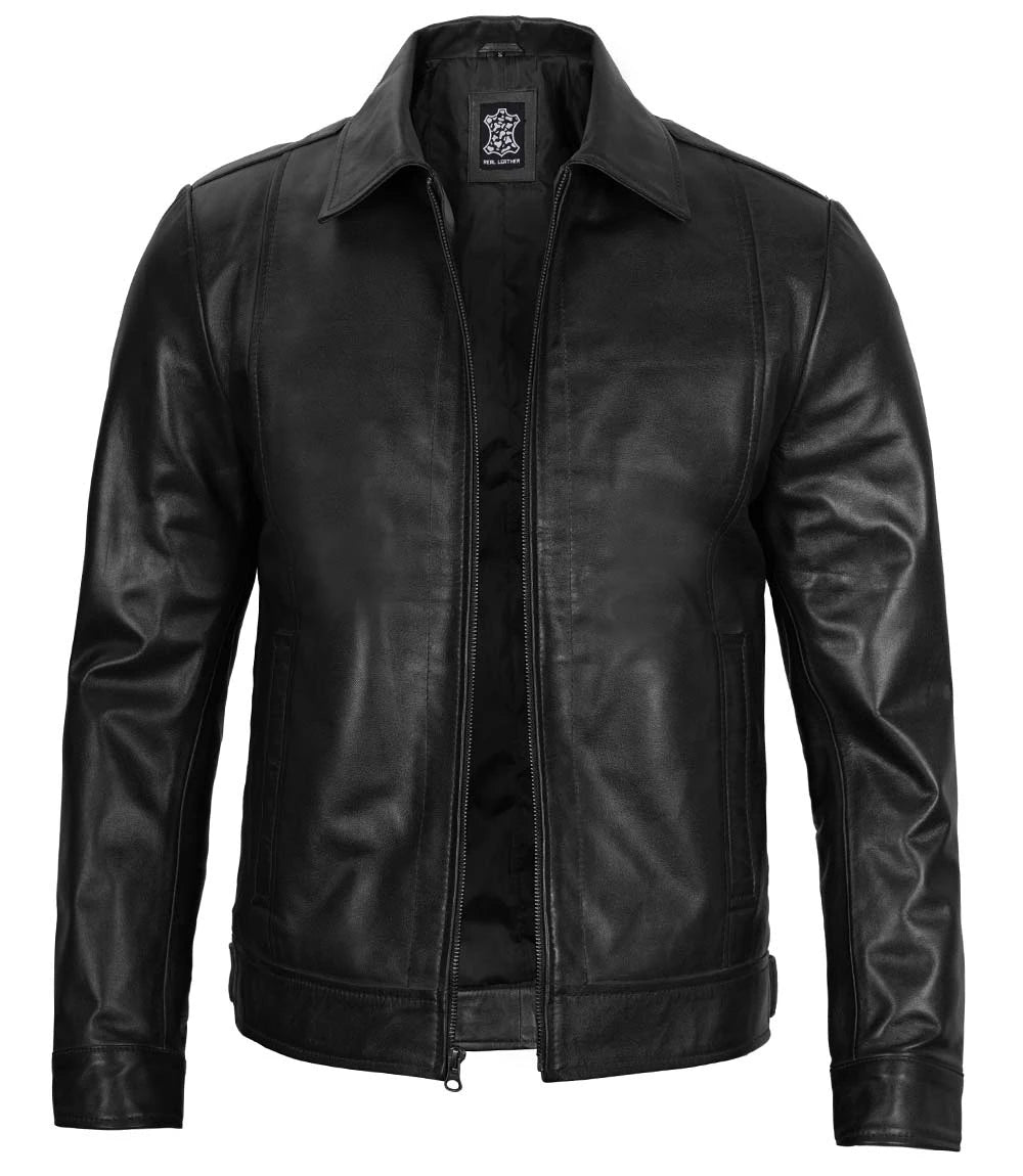 Veste en cuir noire pour homme