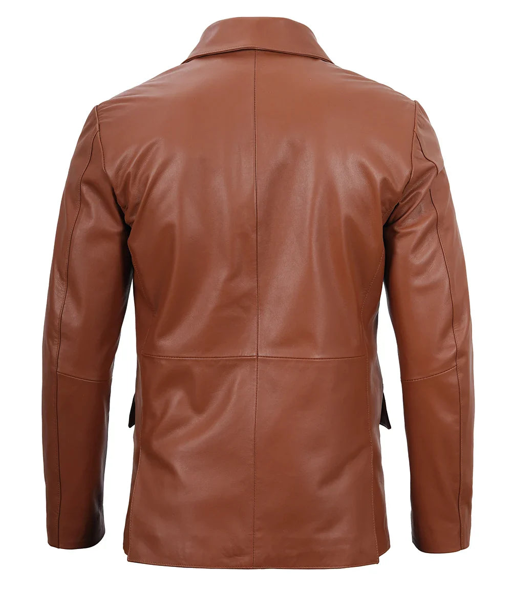 veste blazer en cuir marron