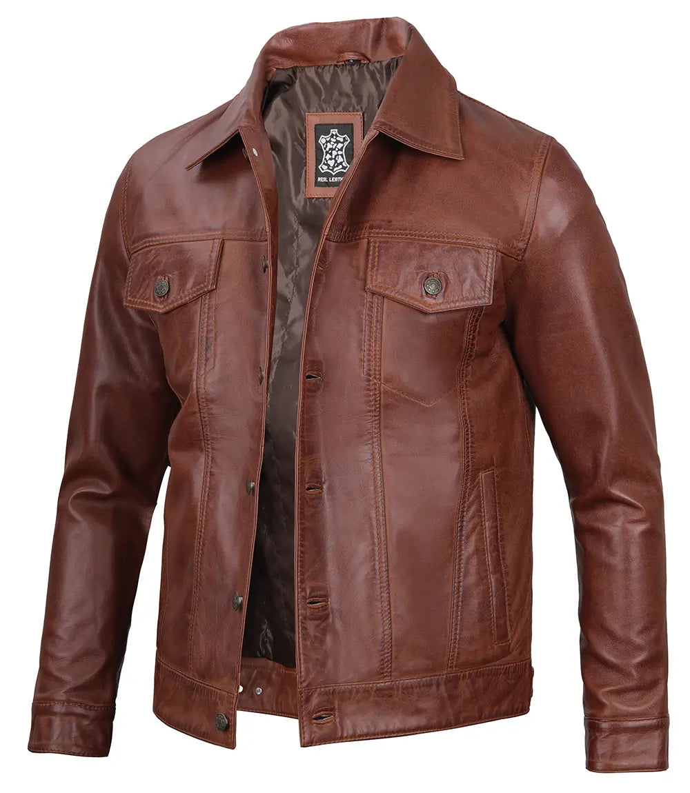 veste en cuir marron pour homme