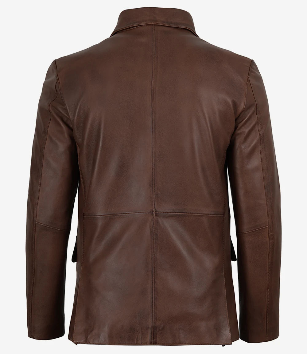 Hommes Cognac Cuir Blazer