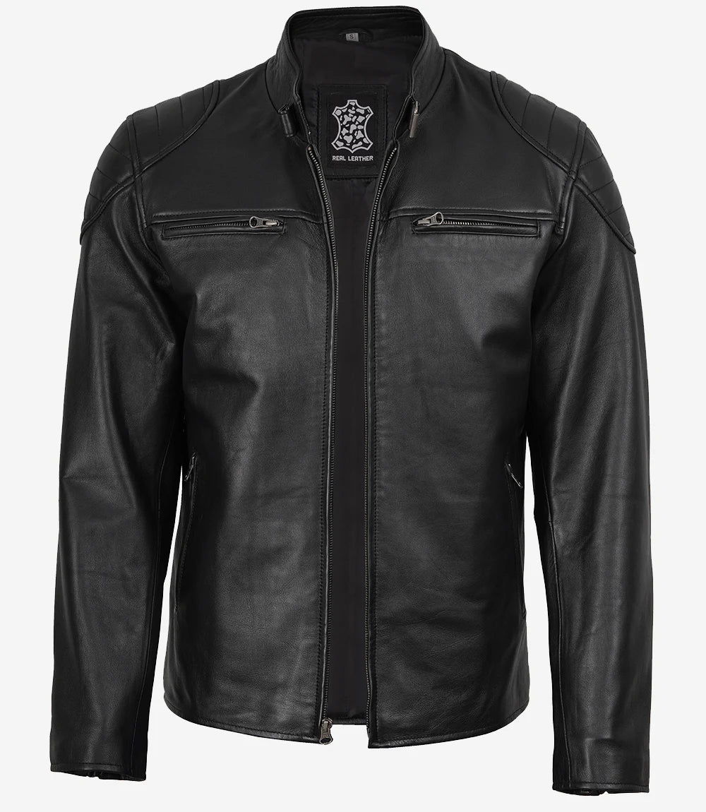 veste en cuir noir pour homme
