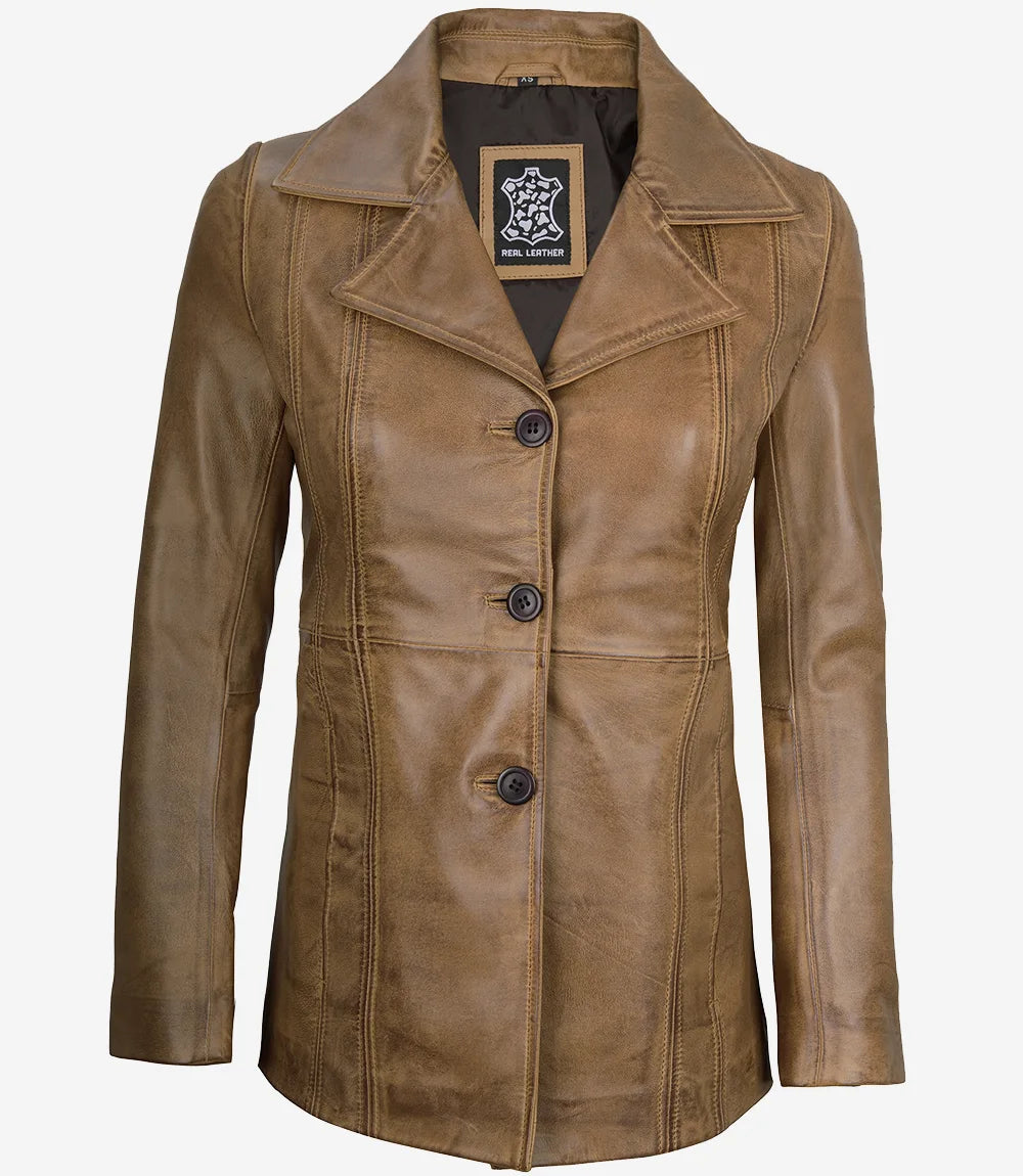 manteau en cuir marron camel