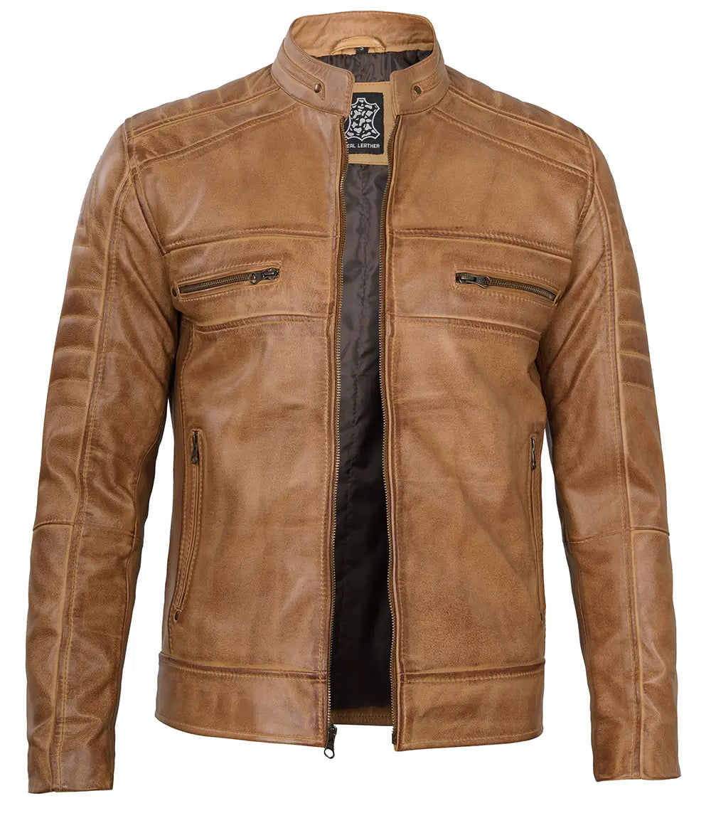veste en cuir camel homme