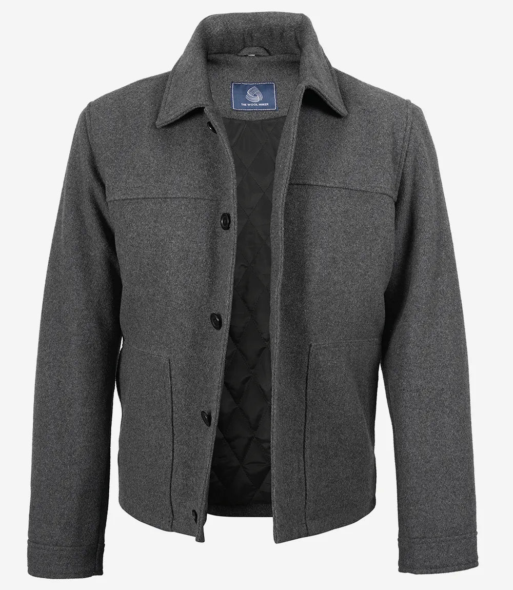 Homme Gris Charbon En Laine Veste