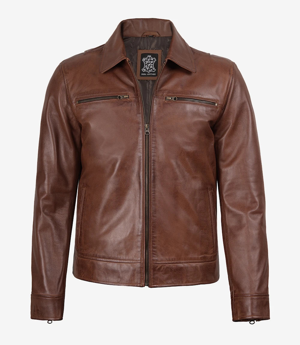 Reeves Men's Brown Genuine Leather Biker Jacket