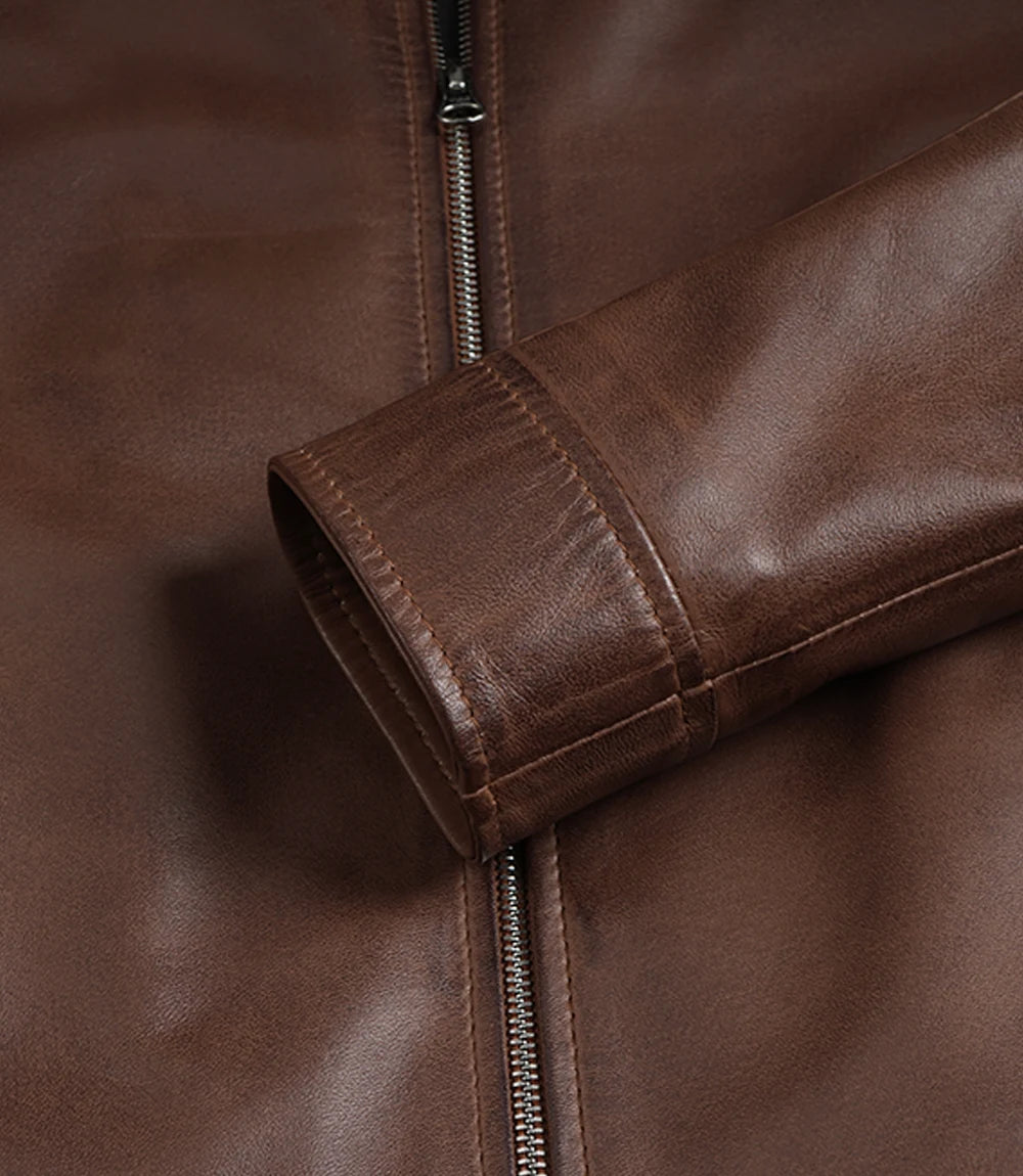 Femmes Cognac Brun Chemise Col Cuir Veste