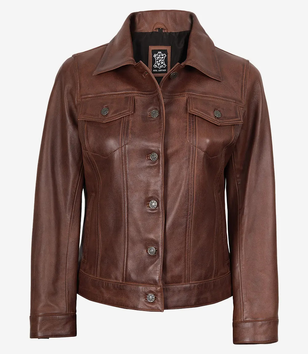 marron pour veste cuir femme