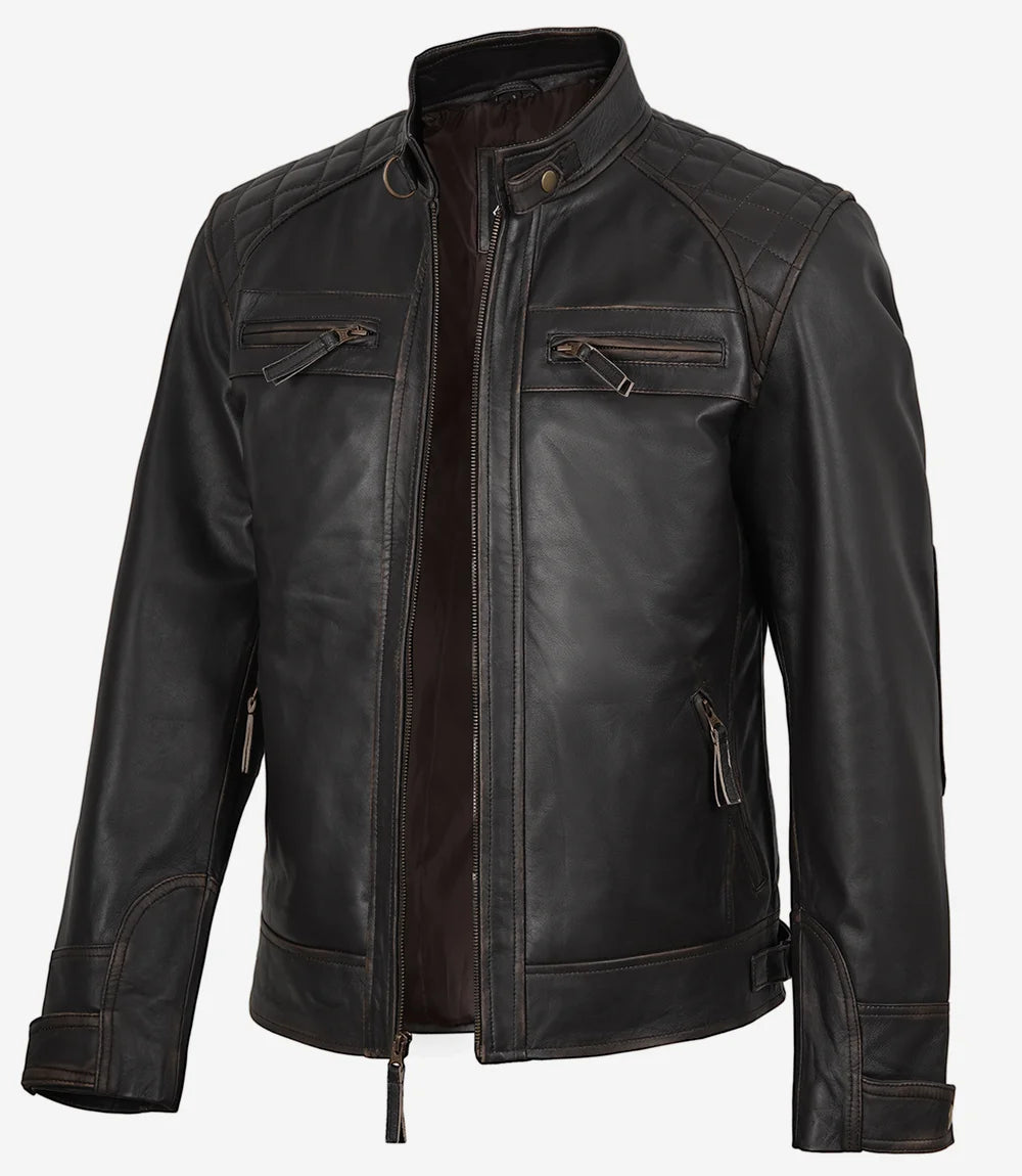 veste en cuir marron foncé pour homme