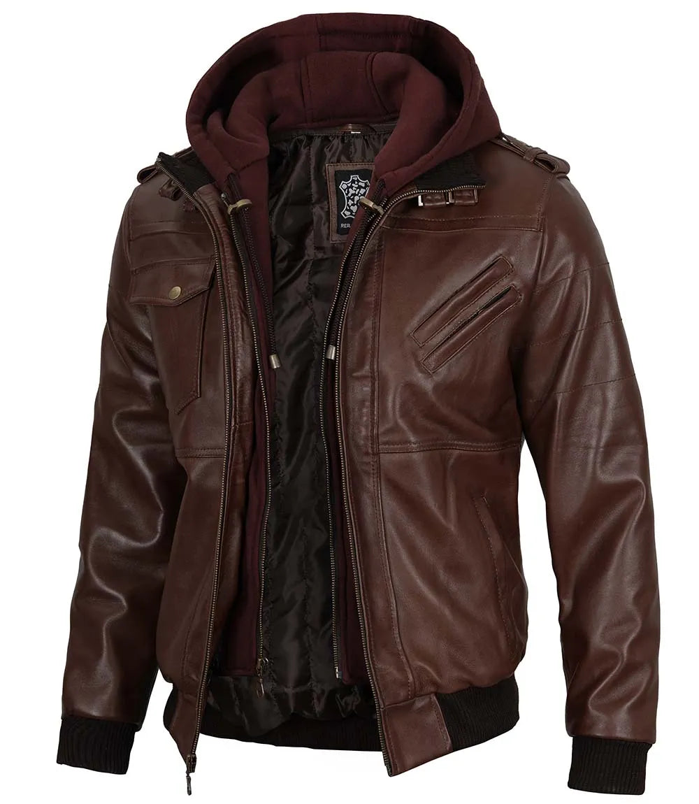 Veste en cuir marron foncé chocolat