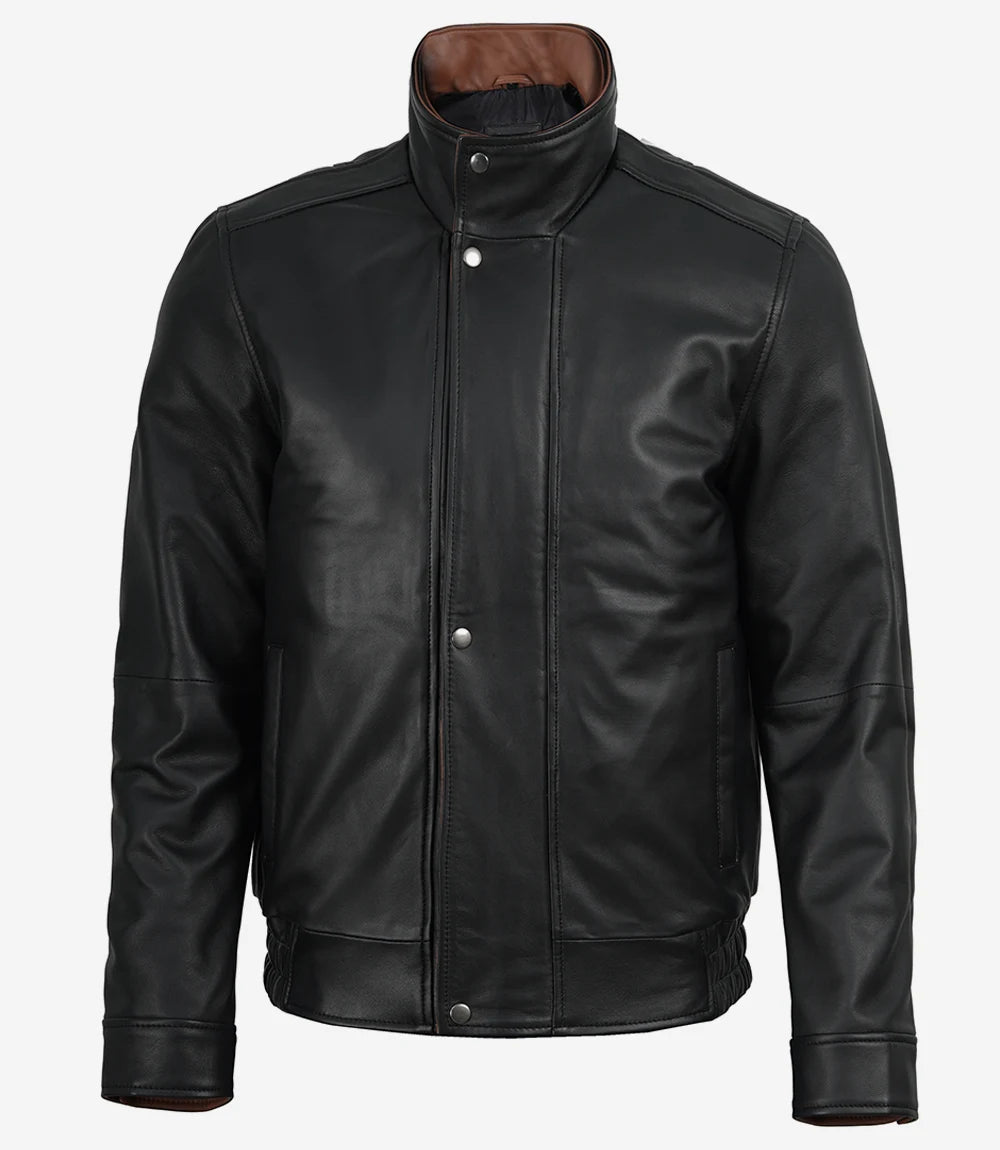 Hommes Noir Bombardier Cuir Veste