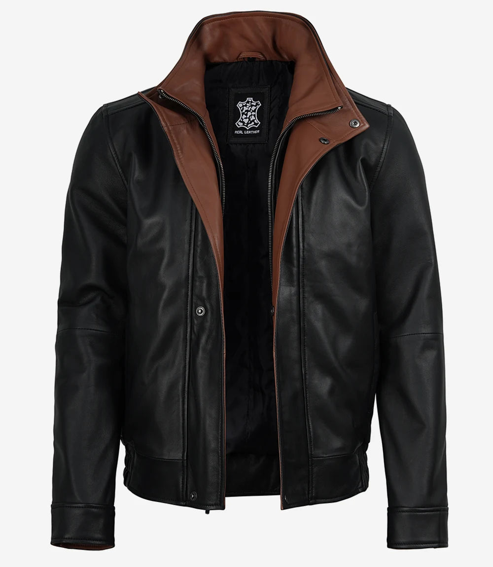 Hommes Noir Bombardier Cuir Veste