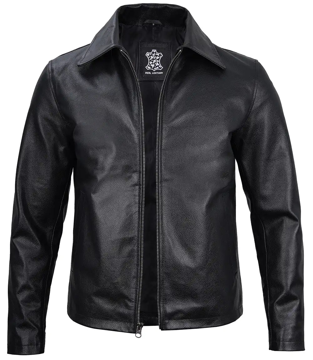 Veste en cuir noir homme