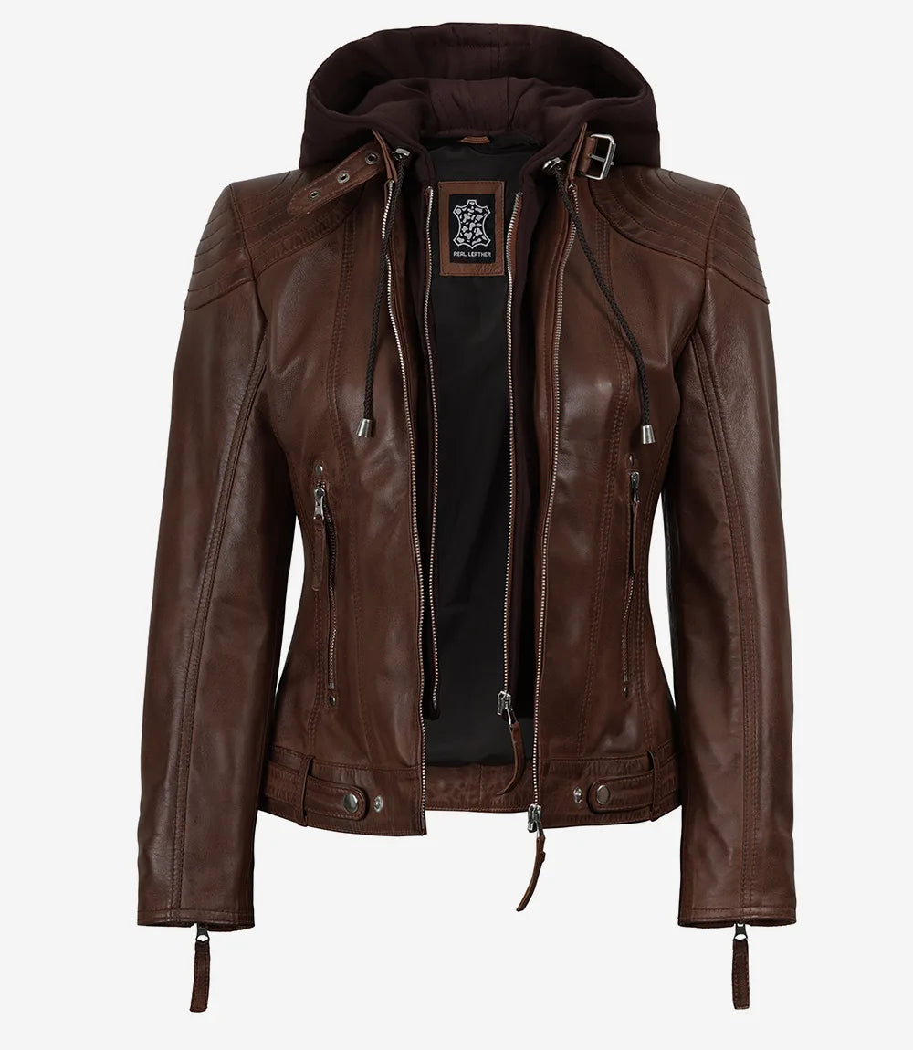 Femmes Cognac Véritable Cuir Veste