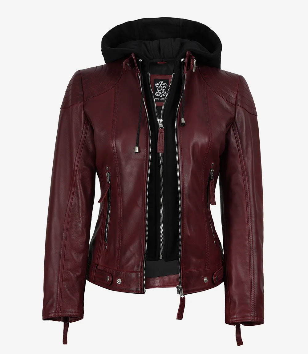 Femmes Cuir Veste Avec Amovible Capuche