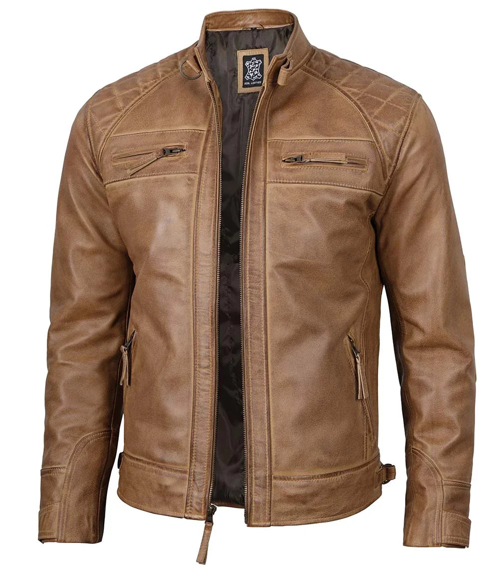 Veste en cuir Johnson chameau