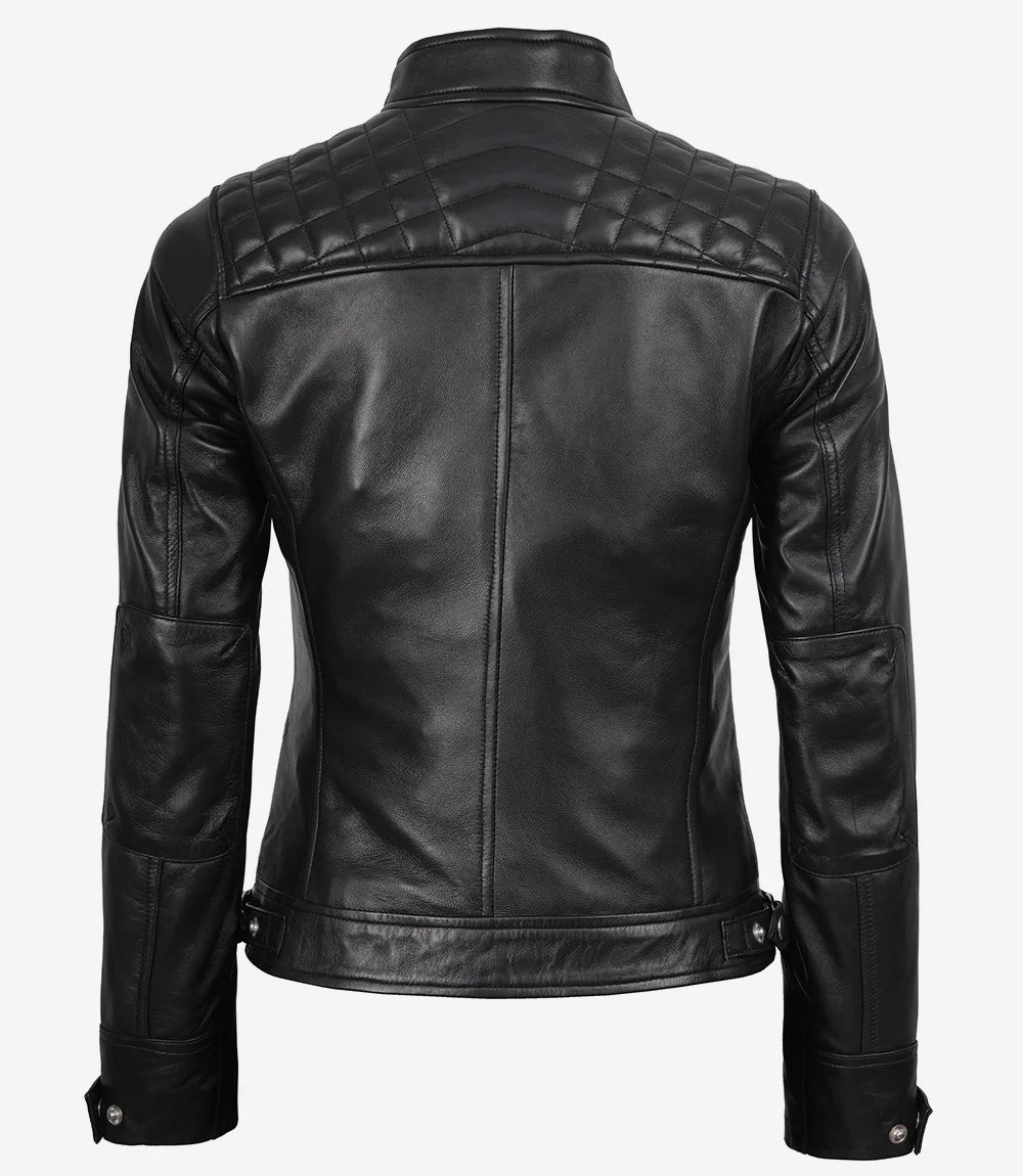Noir Cafe Racer Blouson Cuir Femme
