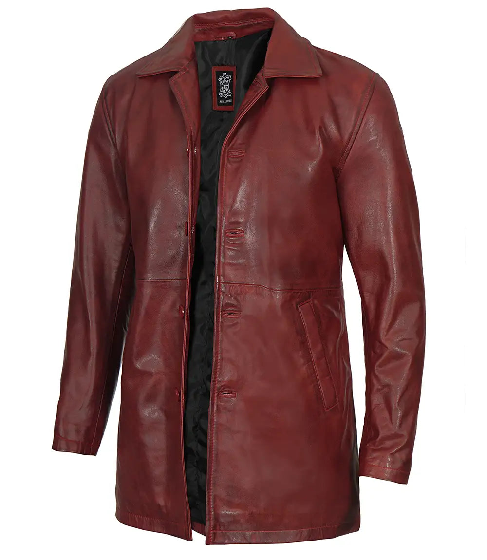 manteau de voiture en cuir marron pour hommes