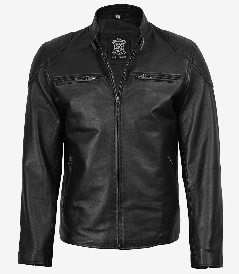 veste en cuir noir pour homme