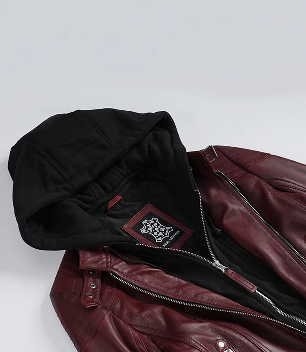 Femmes Cuir Veste Avec Amovible Capuche