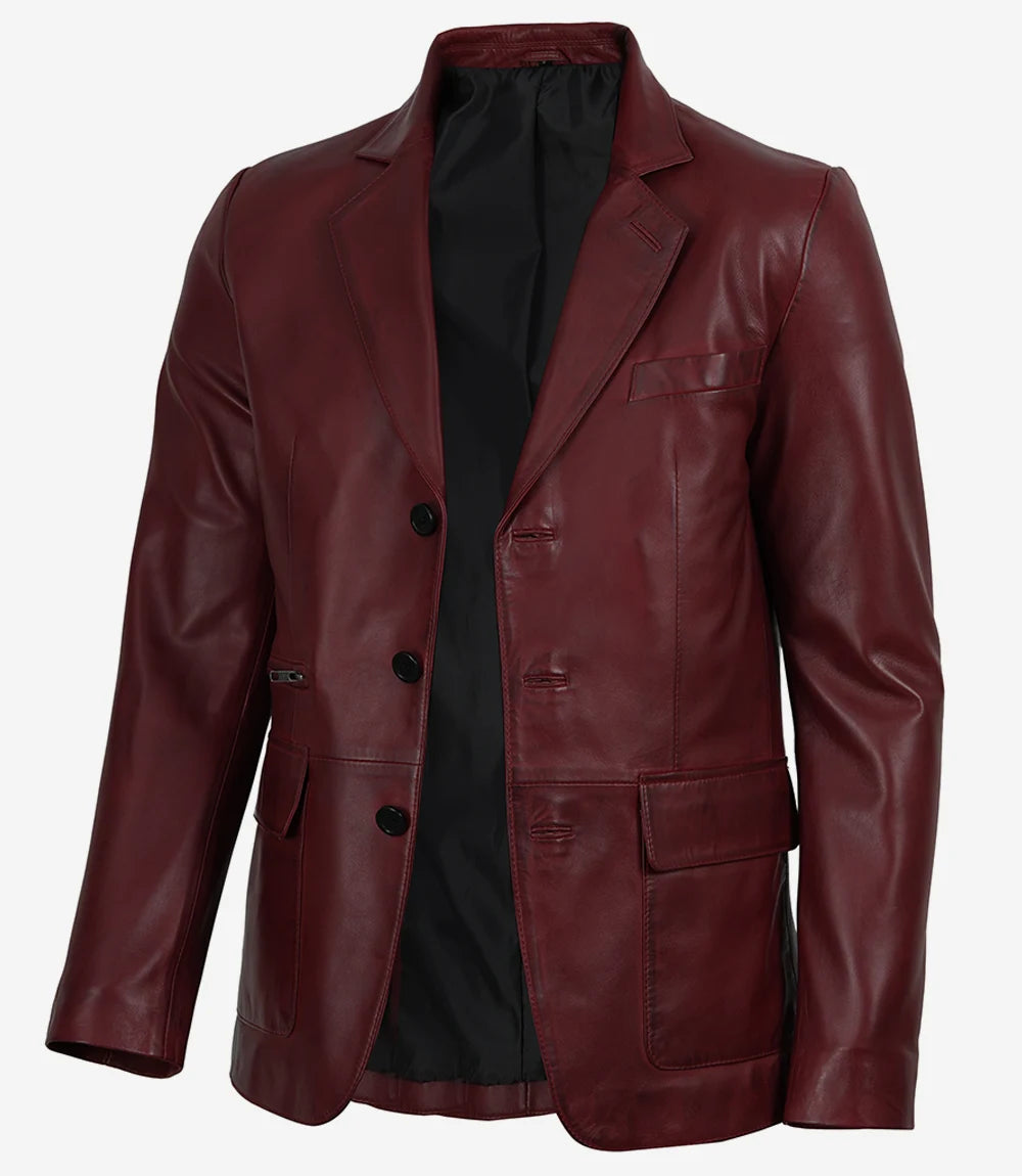Hommes Bourgogne Agneau Cuir Blazer