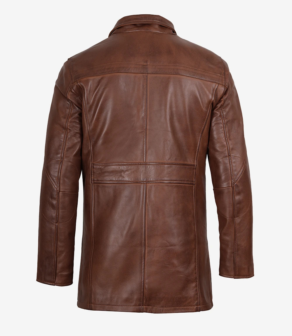 manteau en cuir marron pour homme