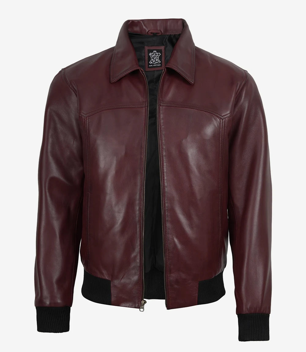 Hommes Bourgogne Cuir Veste