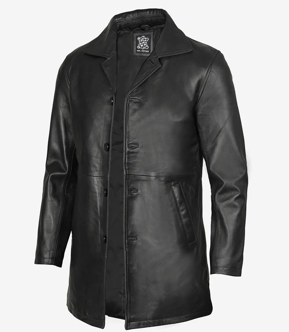 Winchester Men's Black Genuine Leather Car Coat