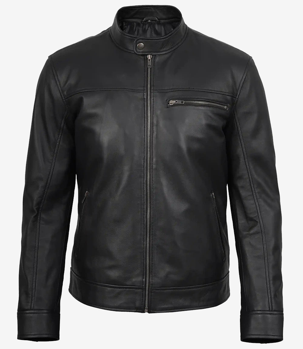 veste en cuir noir pour homme