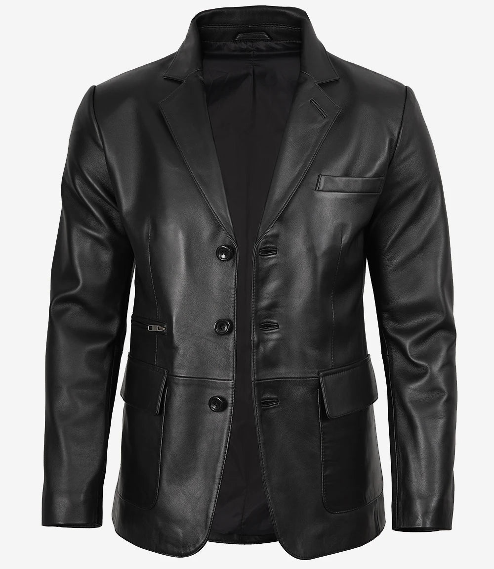 Blazer en cuir noir pour homme