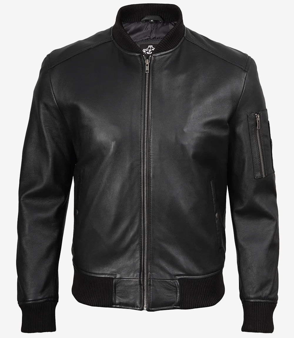 Blouson aviateur en cuir noir pour homme