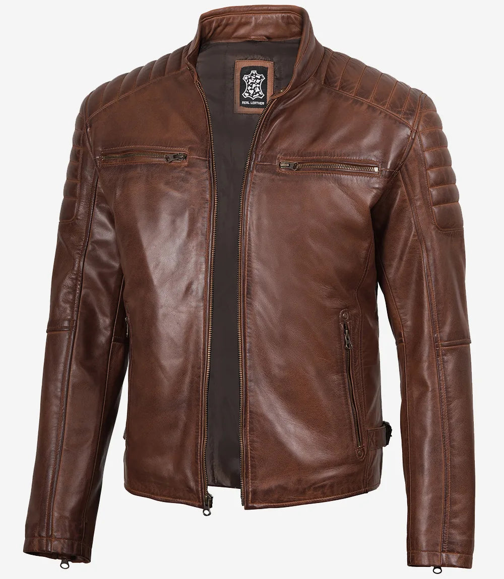 Cognac Brown Veste en cuir 