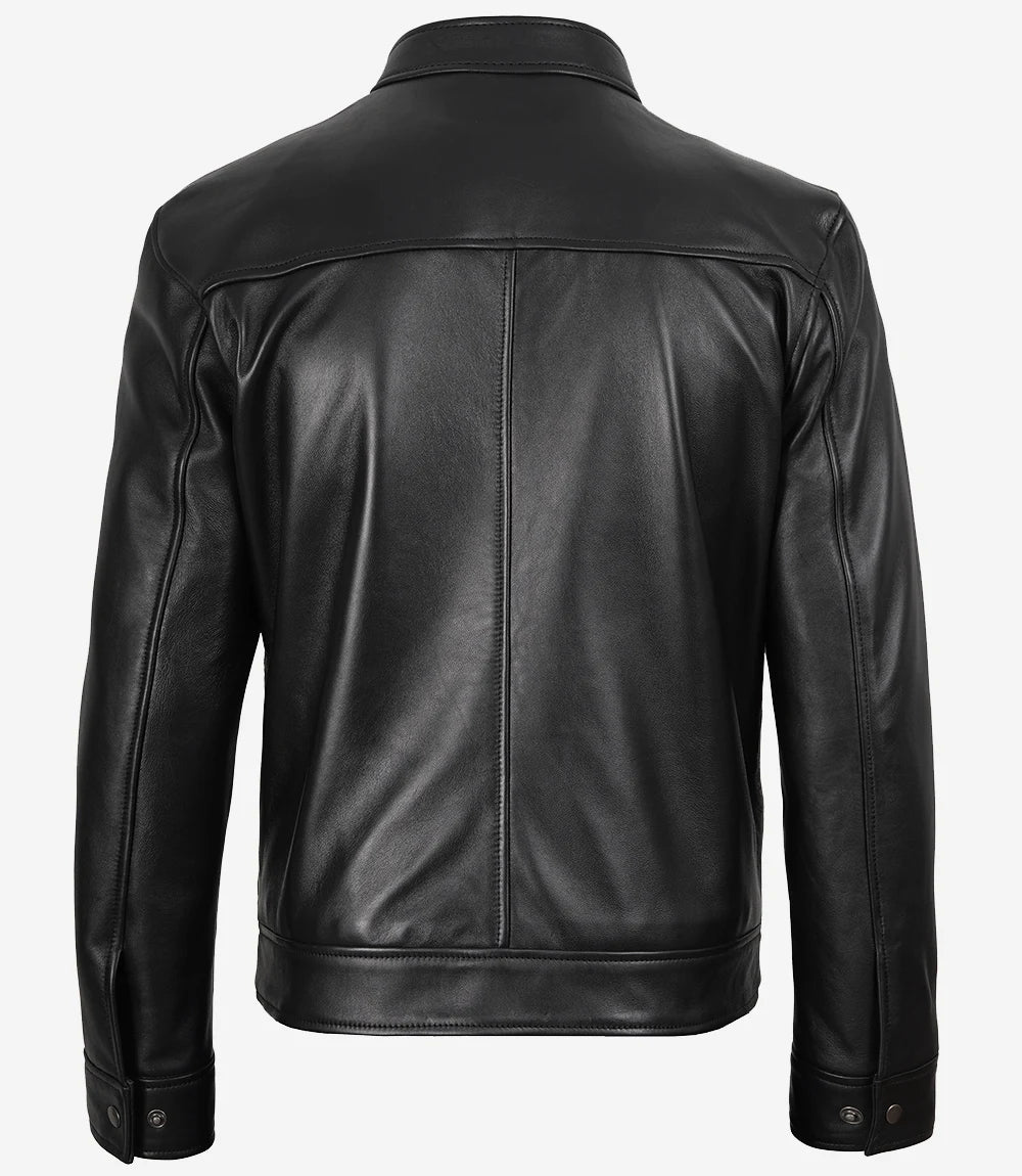 Veste en cuir véritable noir pour homme