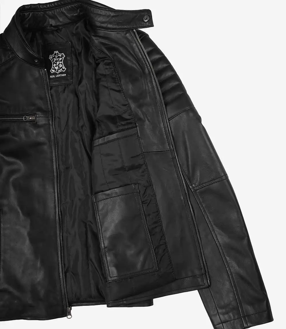 Veste en cuir de motard noire