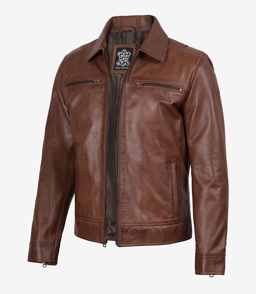 Reeves Men's Brown Genuine Leather Biker Jacket