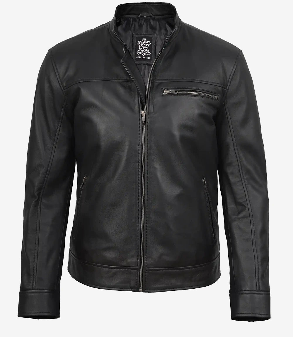 Veste en cuir noire pour homme