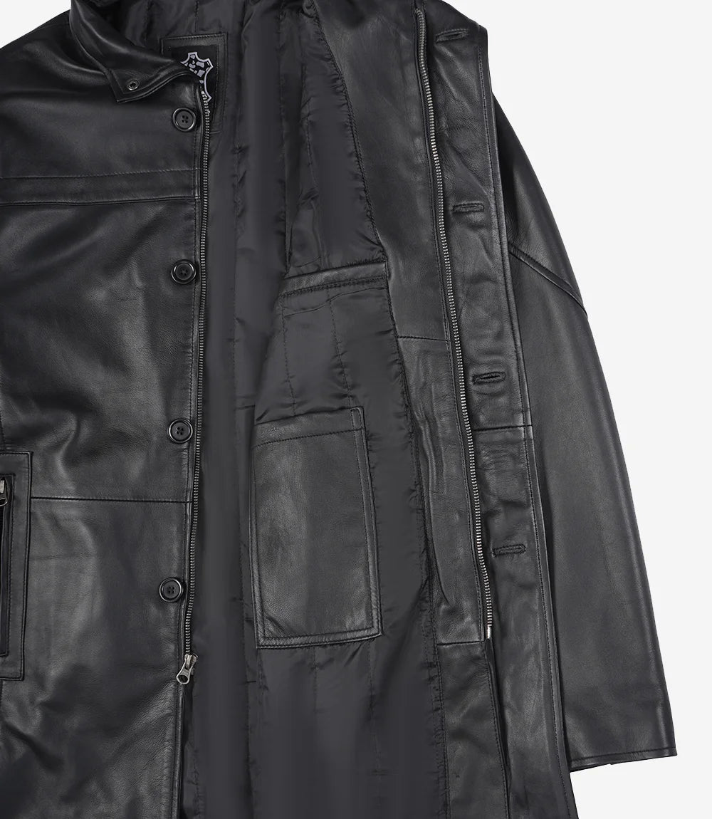 Manteau en cuir noir pour homme