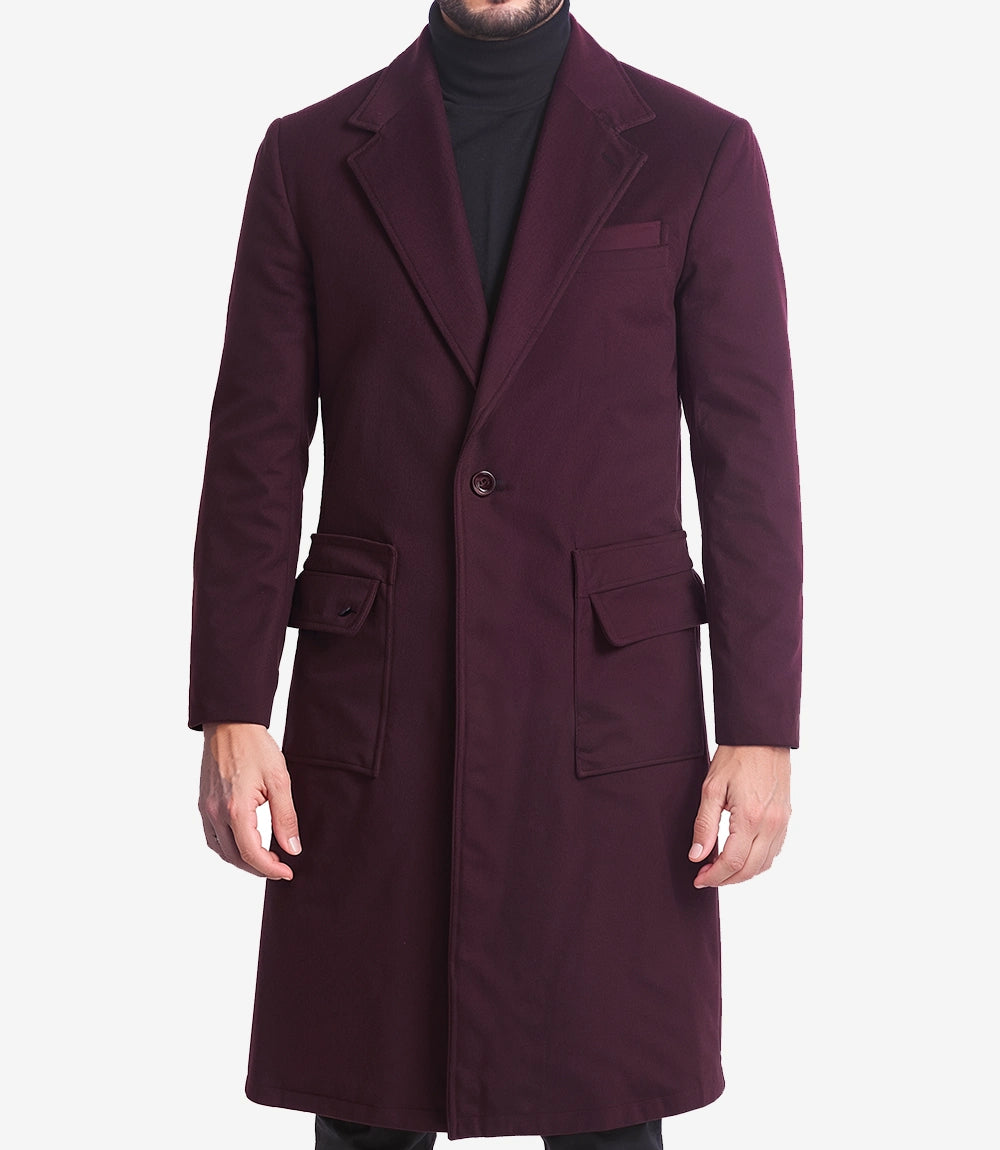 Homme Bourgogne Manteau En Laine