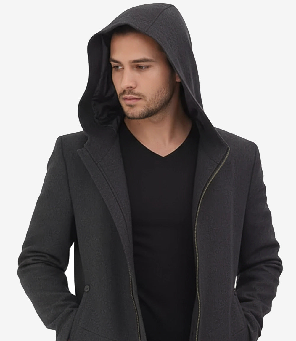manteau en laine gris à capuche