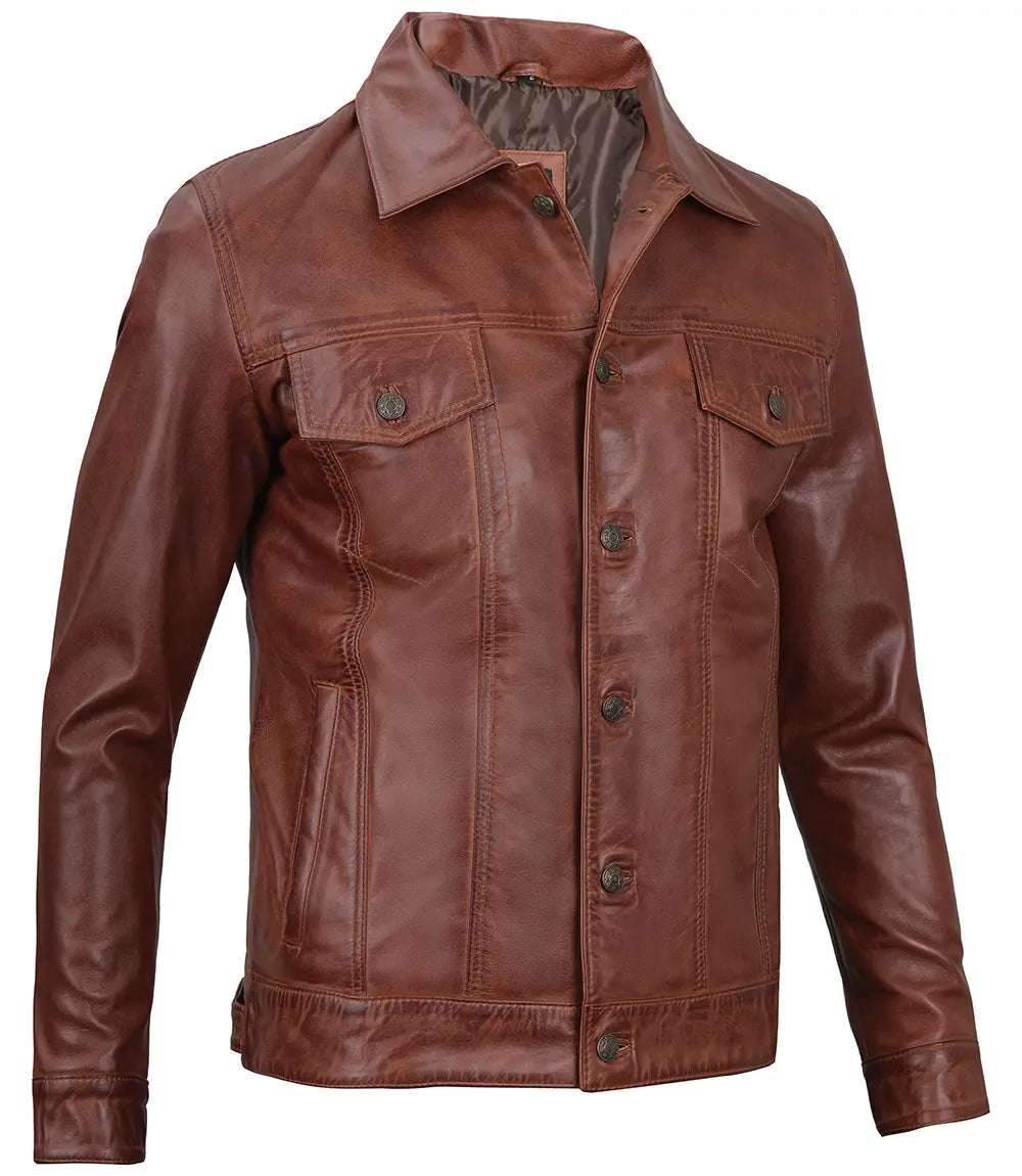 veste en cuir véritable marron pour homme