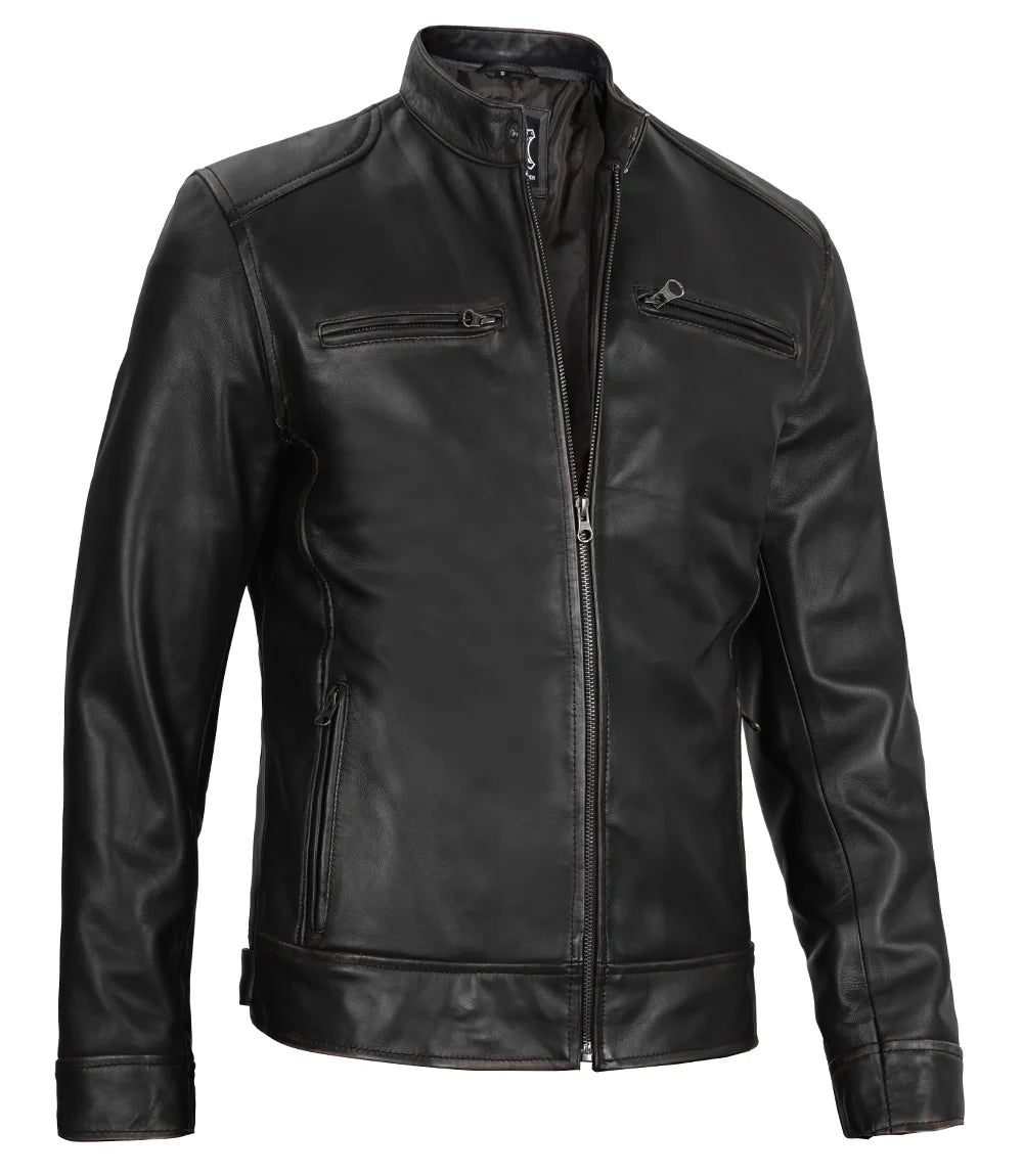 Veste en cuir noir pour homme