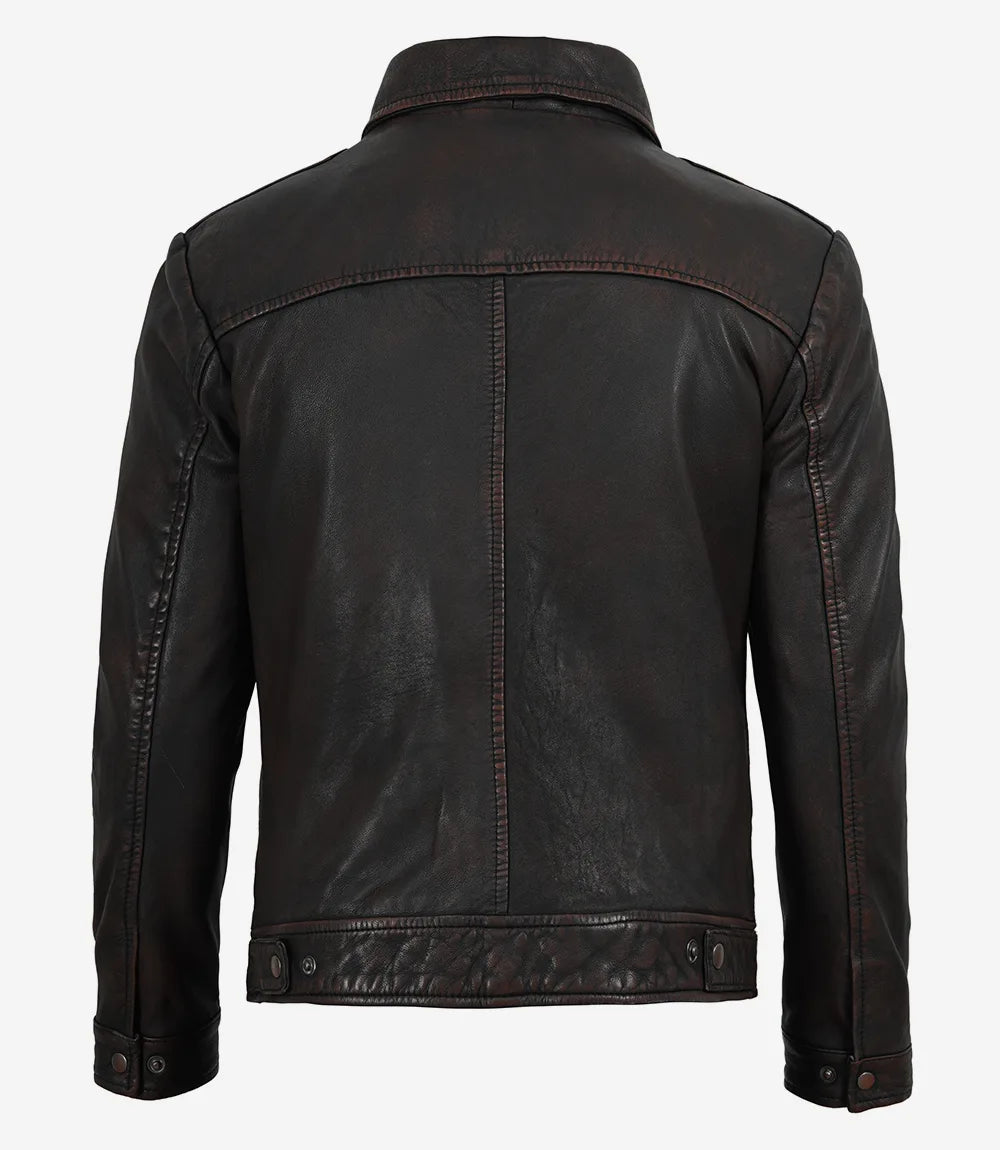 Hommes Noir Chemise Col Cuir Veste 