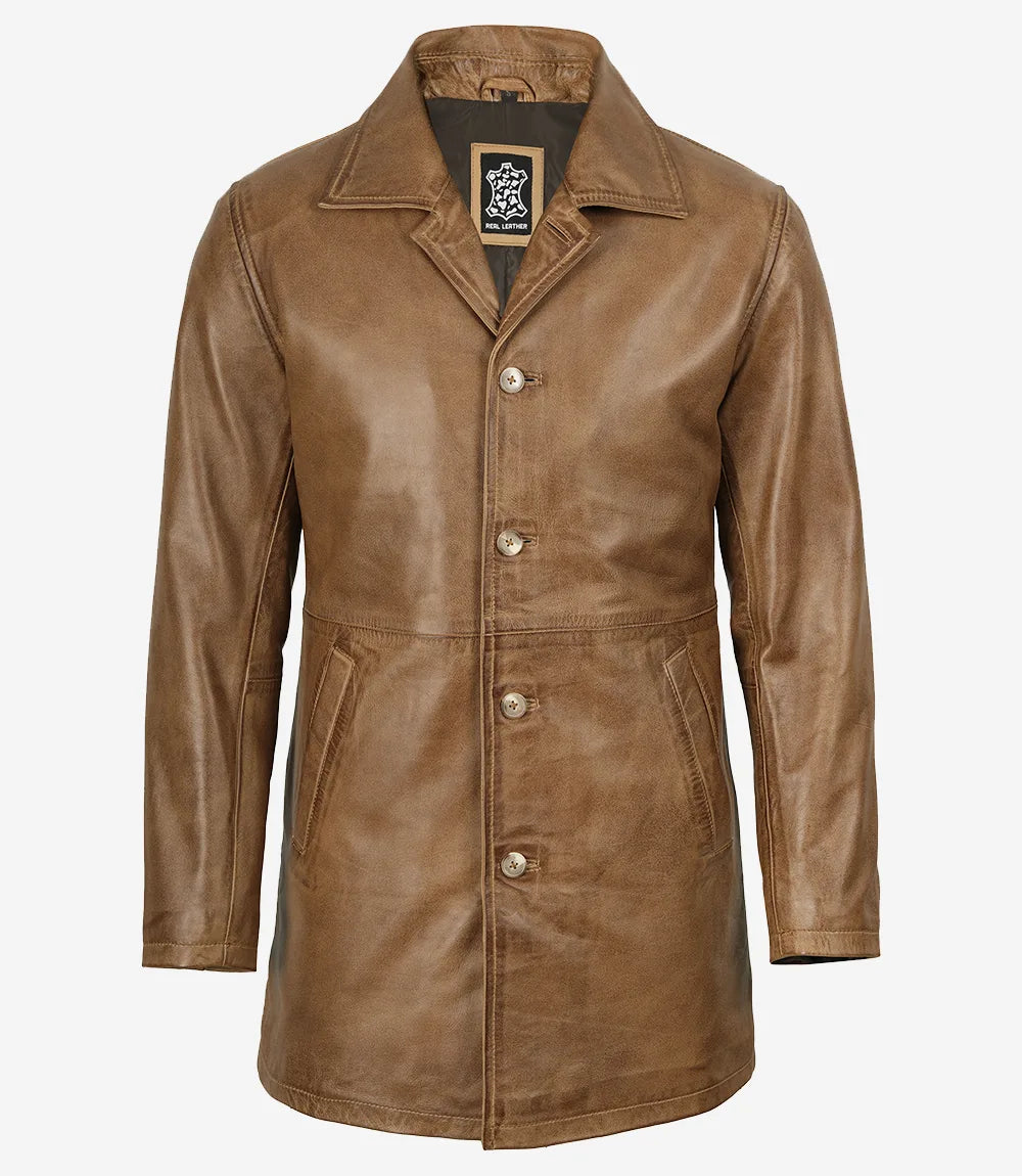 Manteau en cuir camel homme