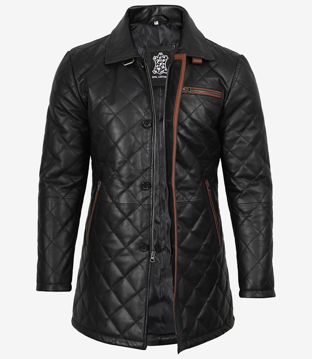 Manteau de voiture en cuir matelassé noir