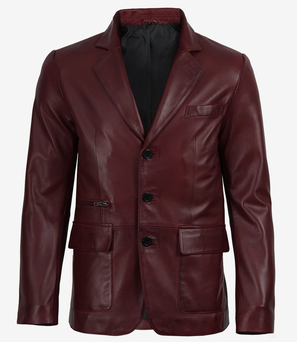 Hommes Bourgogne Agneau Cuir Blazer