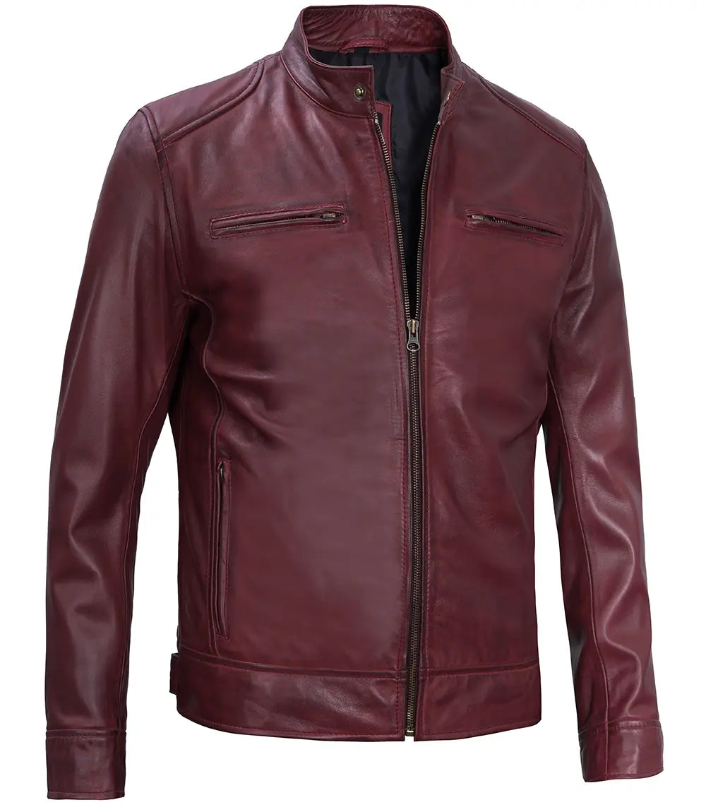 veste en cuir véritable marron pour homme