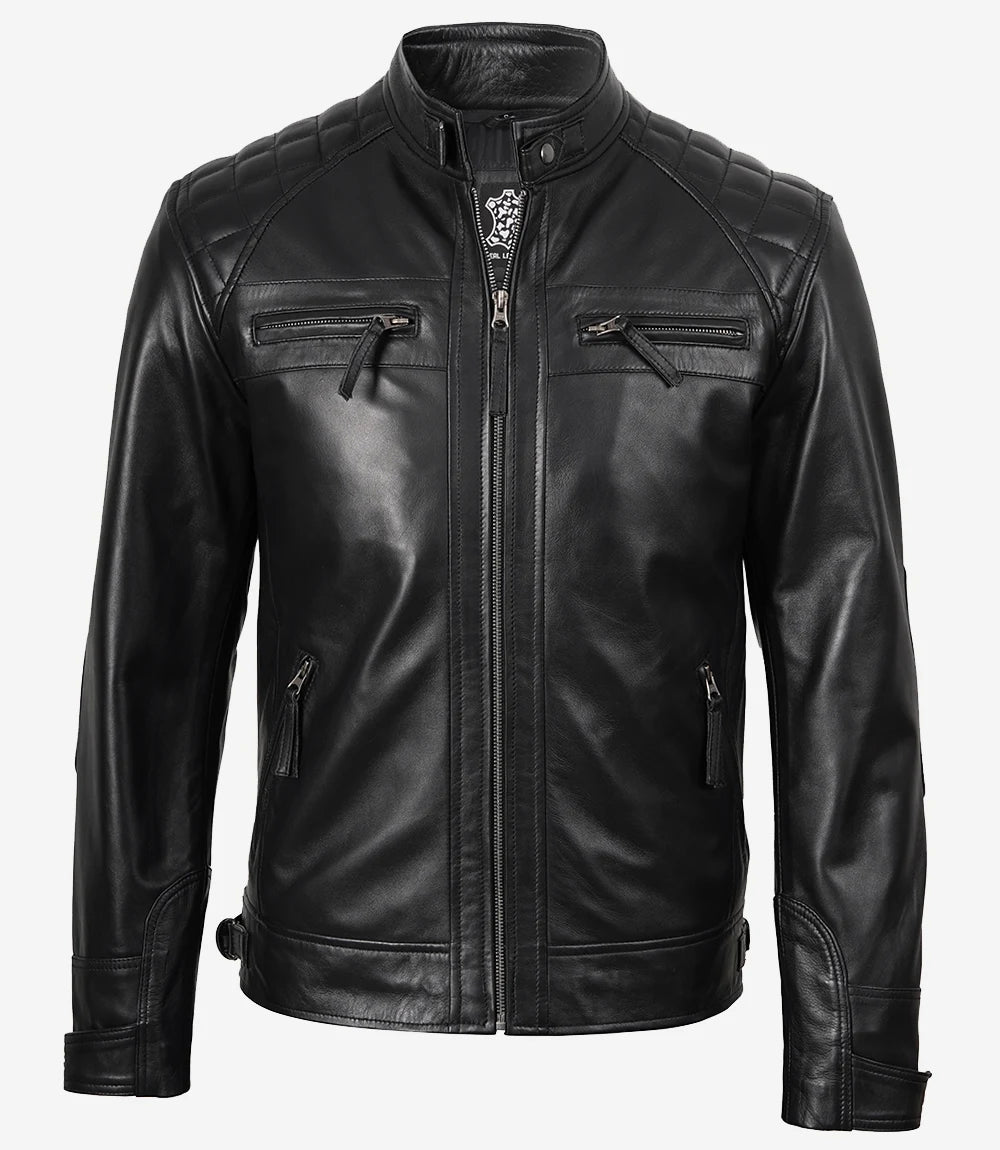 veste en cuir noire pour homme
