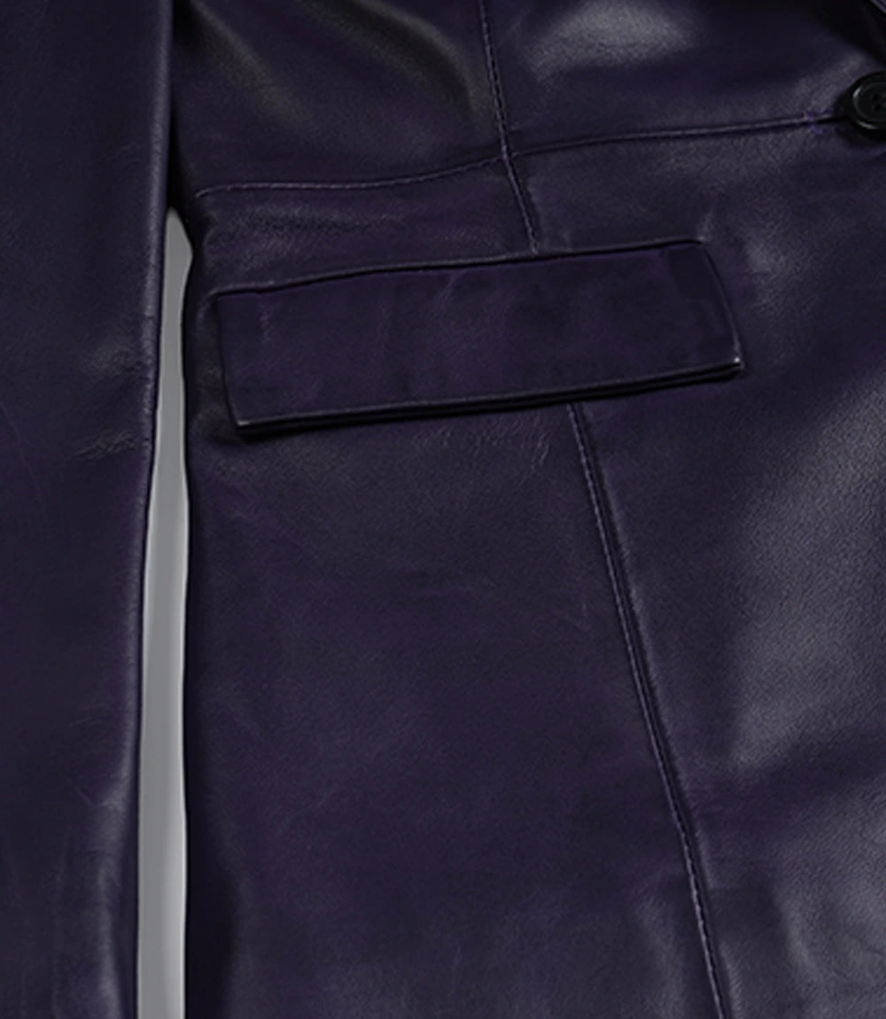 Femmes Violet Véritable Cuir Blazer