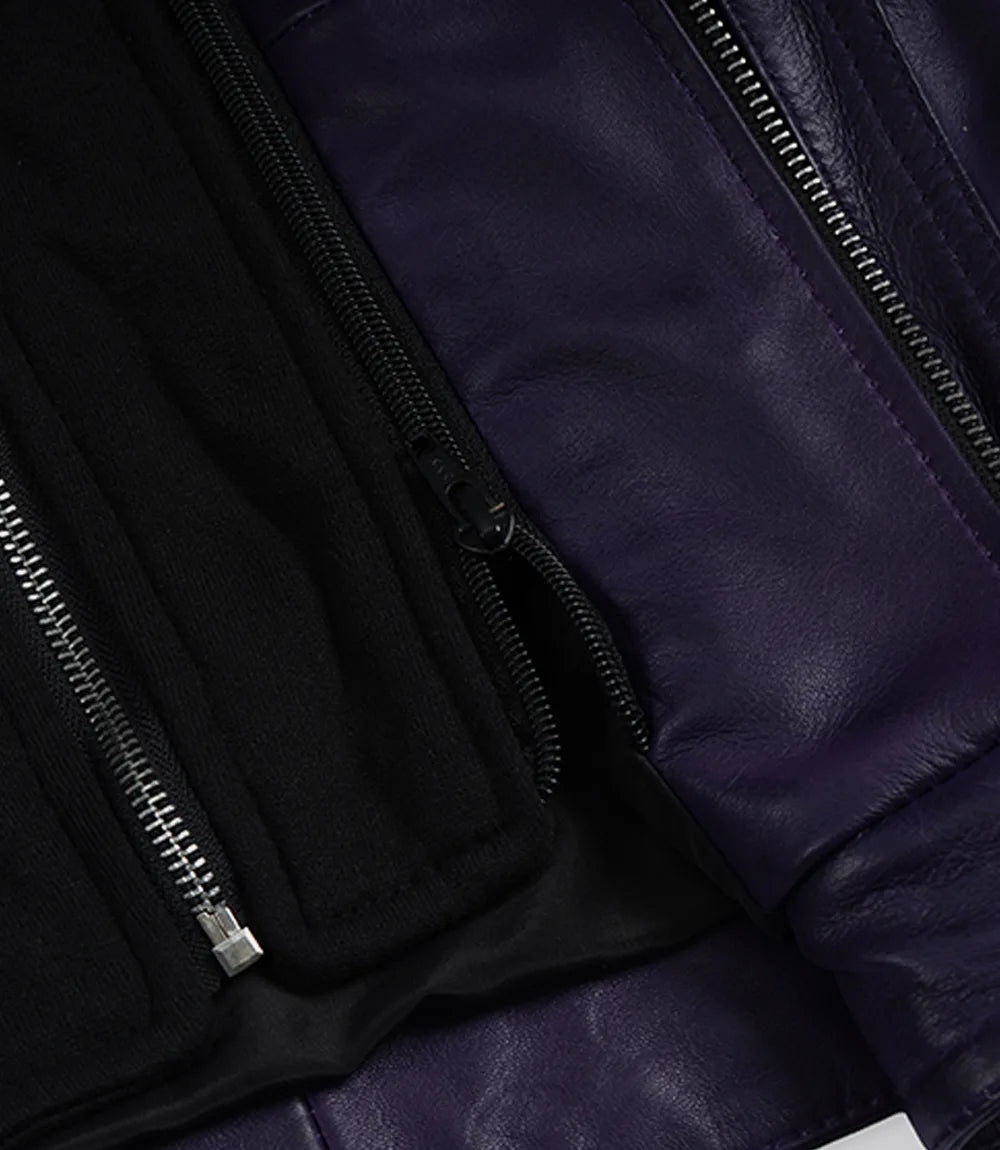 Femmes Violet Véritable Cuir Veste Avec Amovible Capuche
