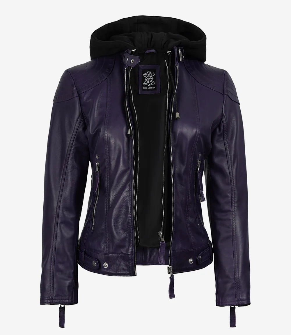 Femmes Cuir Veste Avec Amovible Capuche